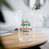 Books Coffee and Christmas Cheer 16oz Sipper Glass | Clear Tempered Glass | Optional Bamboo Lid & Straw | Durable & BPA-Free