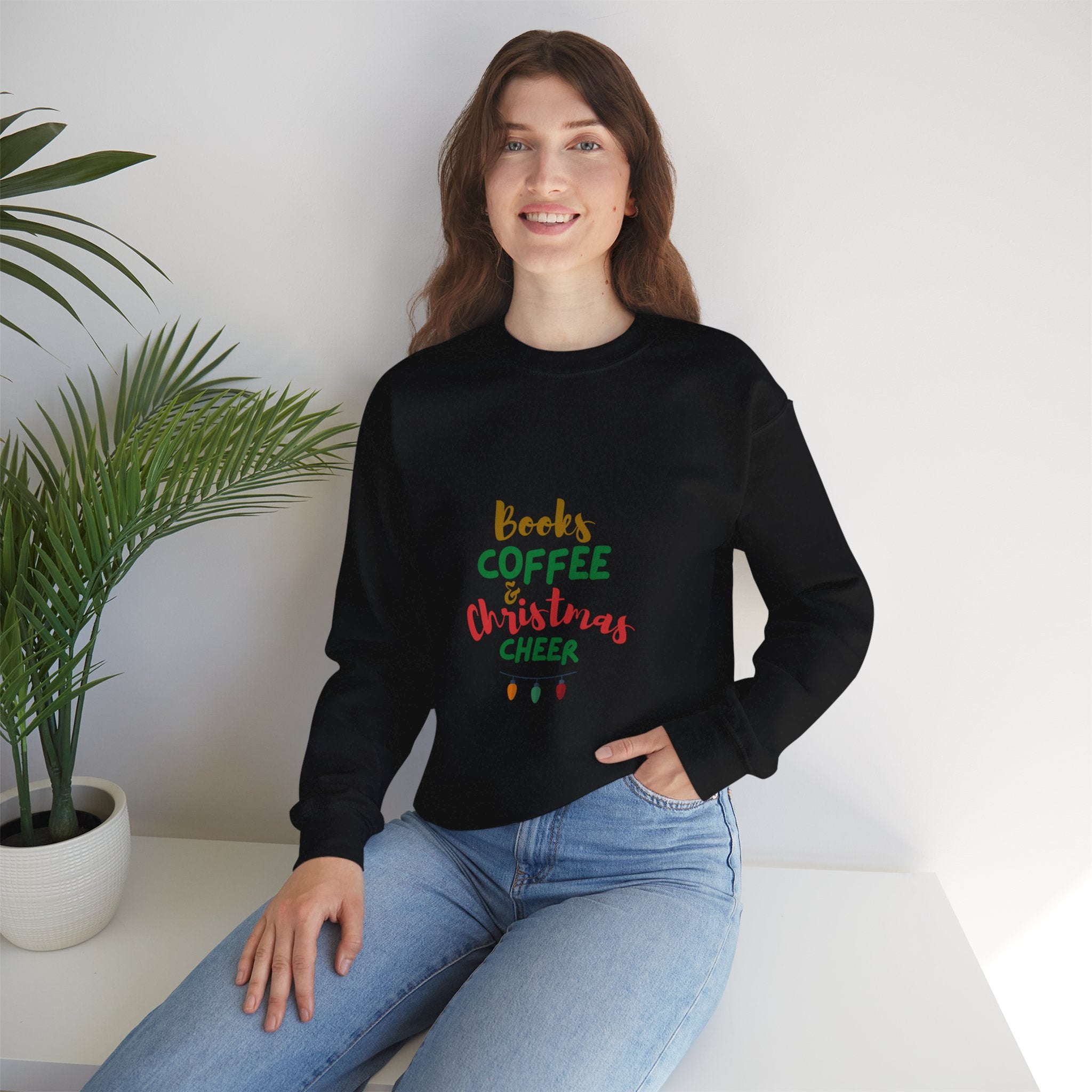 Books Coffee and Christmas Cheer Crewneck | Cozy Unisex Sweatshirt | Perfect for Book Lovers | Holiday Comfort