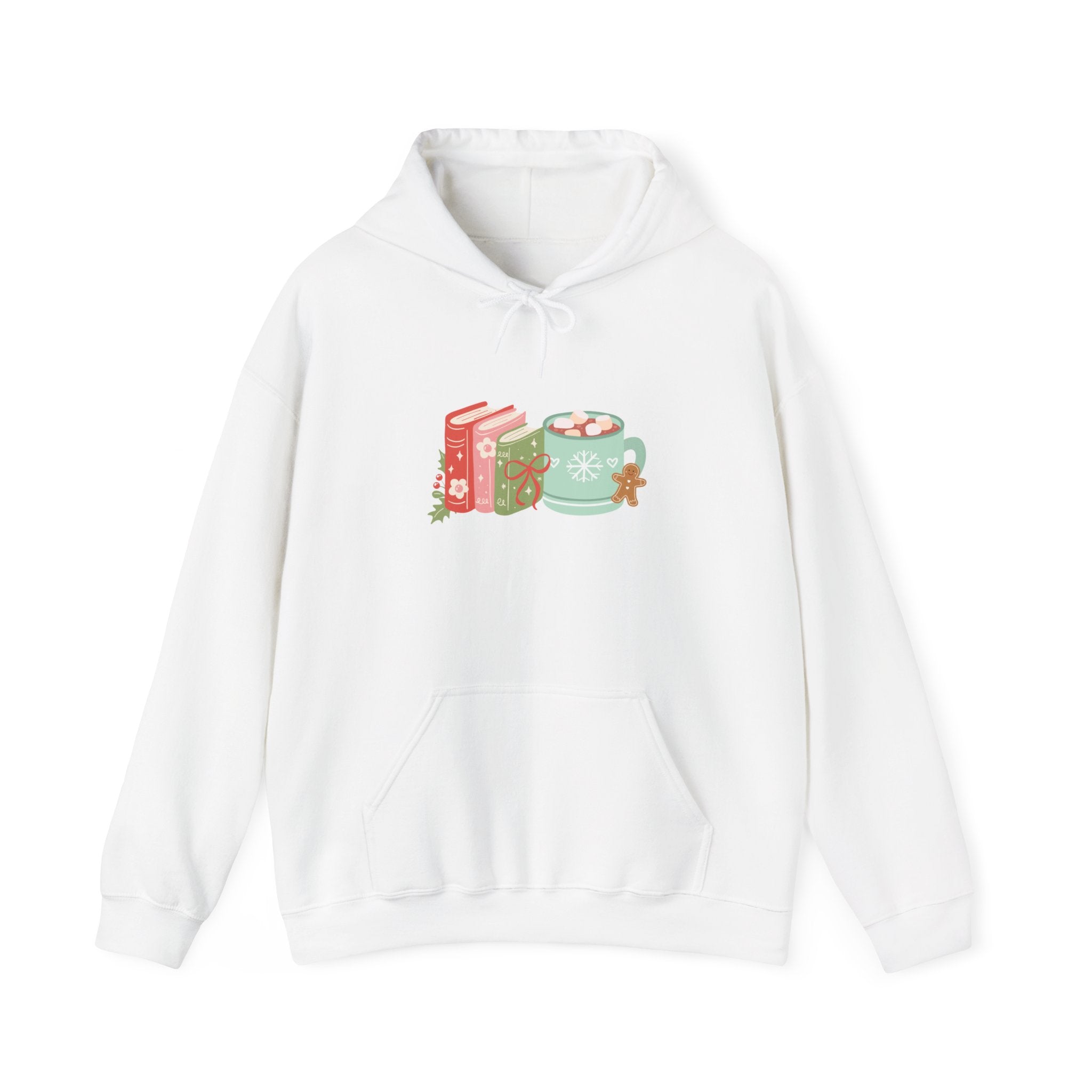 Books and Hot Cocoa Hoodie | Cozy Winter Design | Cotton-Polyester Blend | Perfect for Book Lovers