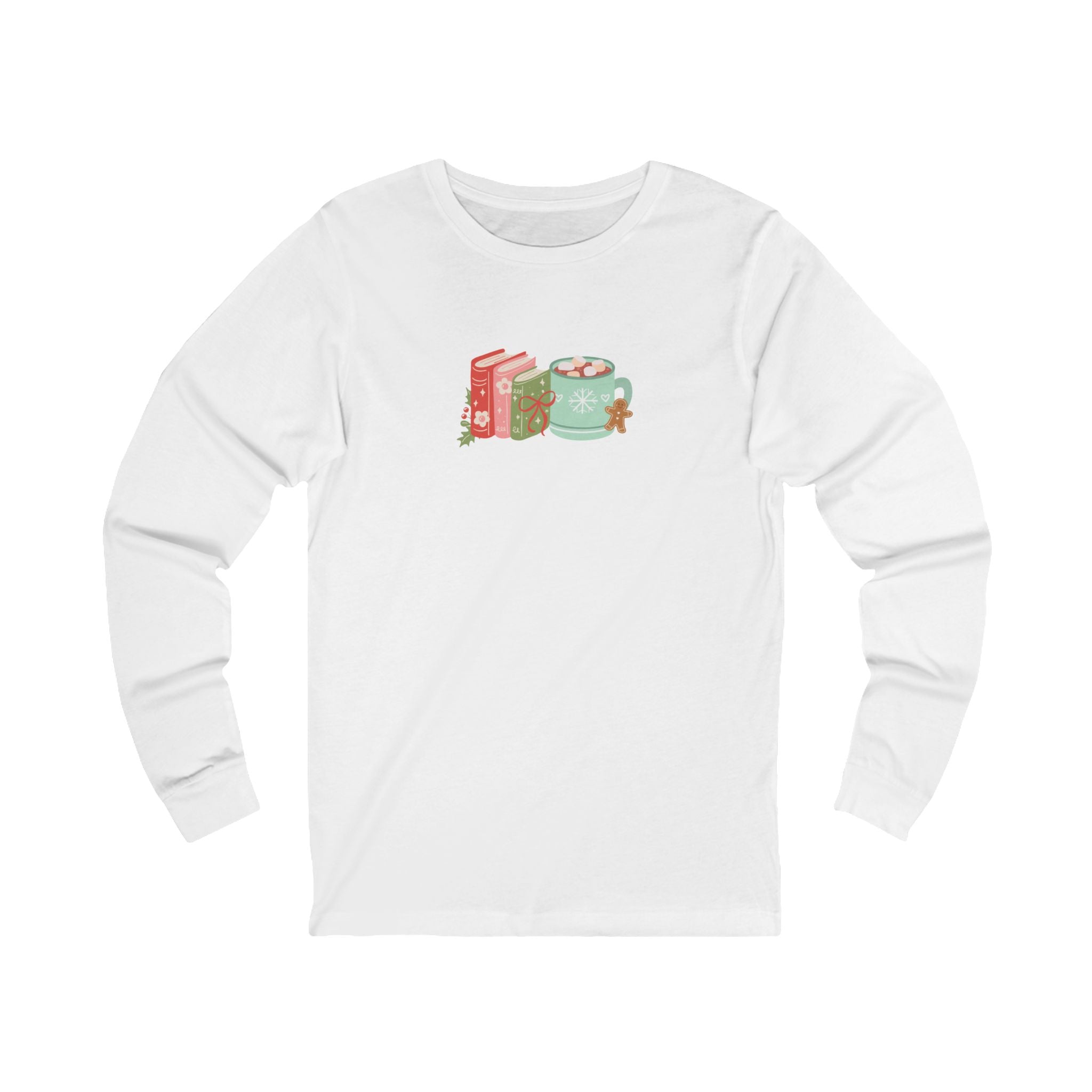 Books and Hot Cocoa Long Sleeve Tee | 100% Cotton | Cozy Winter Design | Unisex Fit