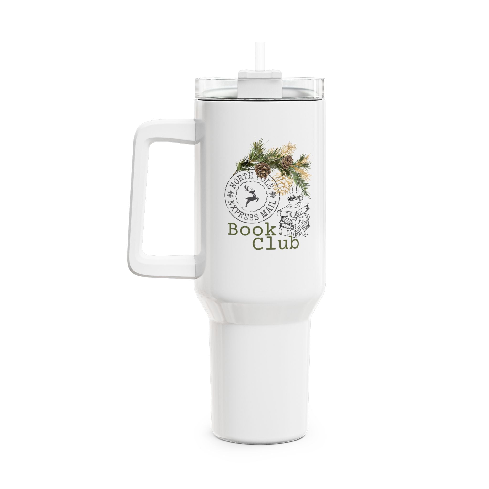 North Pole Book Club Tumbler | 40oz Stainless Steel | Festive Bookish Design | Hot & Cold Insulation