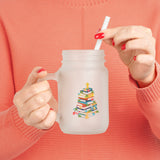 Bookish Christmas Tree | Frosted Mason Jar | Holiday-Themed Drinkware for Book Lovers