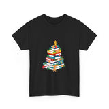 Bookish Christmas Tree Tee | Festive Design for Book Lovers | Unisex Cotton T-Shirt | Holiday Edition