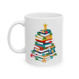 Bookish Christmas Tree Mug | Vivid Ceramic Coffee Mug | Holiday Book Lover’s Gift