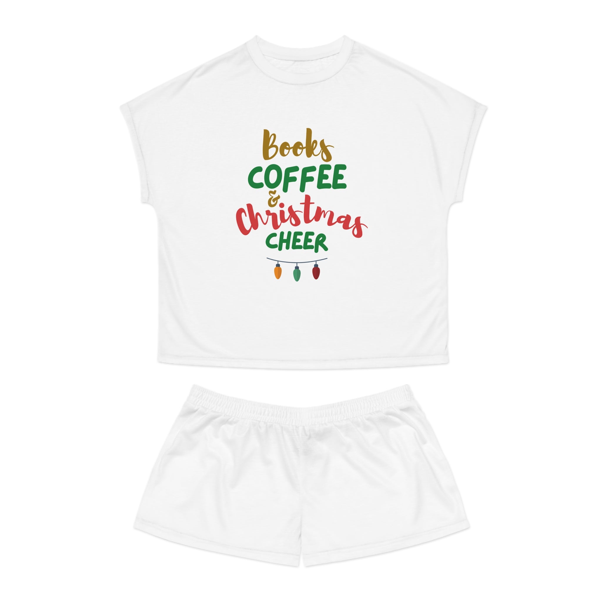 Books Coffee and Christmas Cheer Women’s Pajama Set | Relaxed Fit Two-Piece | Cozy Holiday Loungewear