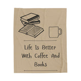 Coffee and Books Velveteen Plush Blanket | Luxuriously Soft Throw | Perfect Gift for Coffee and Book Lovers | Cozy Companion for Reading | Available in Multiple Sizes