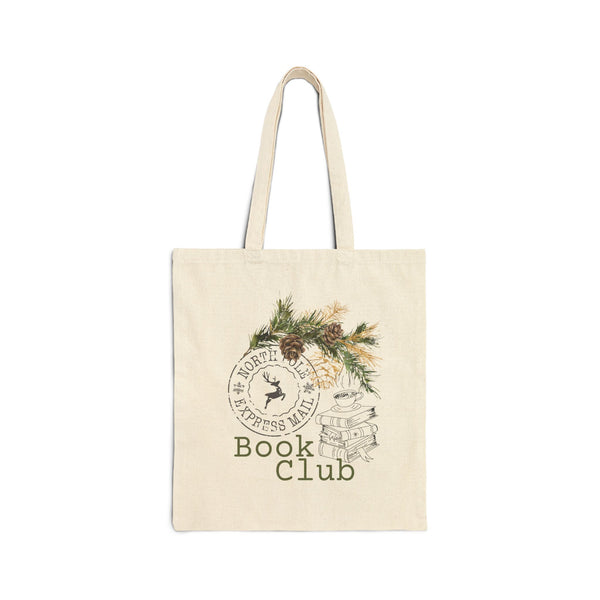 North Pole Book Club Tote Bag | 100% Cotton Canvas | Festive Book Lover Tote | Natural Color Only