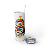 Bookish Christmas Tree Skinny Tumbler | 20oz | Double-Wall Insulation | Holiday Book Lover Design