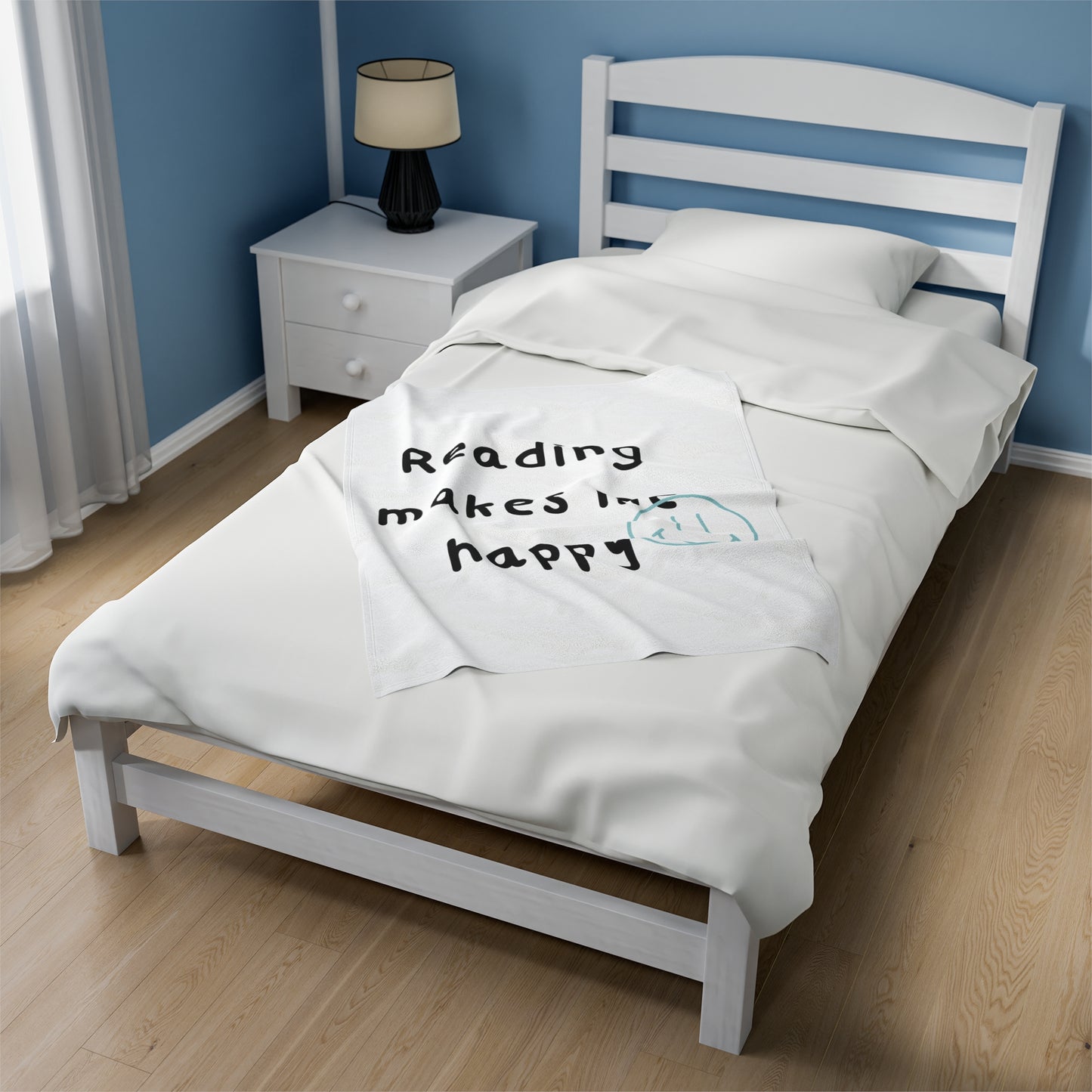 Reading Makes Me Happy Velveteen Plush Blanket | Ultra-Soft Throw | Perfect Gift for Book Lovers | Cozy Reading Companion | Available in Various Sizes