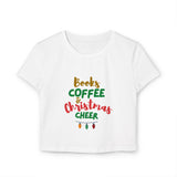 Books Coffee and Christmas Cheer Women's Baby Tee | Slim Fit & Organic Cotton | Comfortable & Sustainable