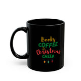 Books Coffee and Christmas Cheer Custom Black Ceramic Mug | 11oz & 15oz | Durable, BPA & Lead-Free | Microwave & Dishwasher Safe