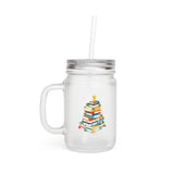 Bookish Christmas Tree | Frosted Mason Jar | Holiday-Themed Drinkware for Book Lovers