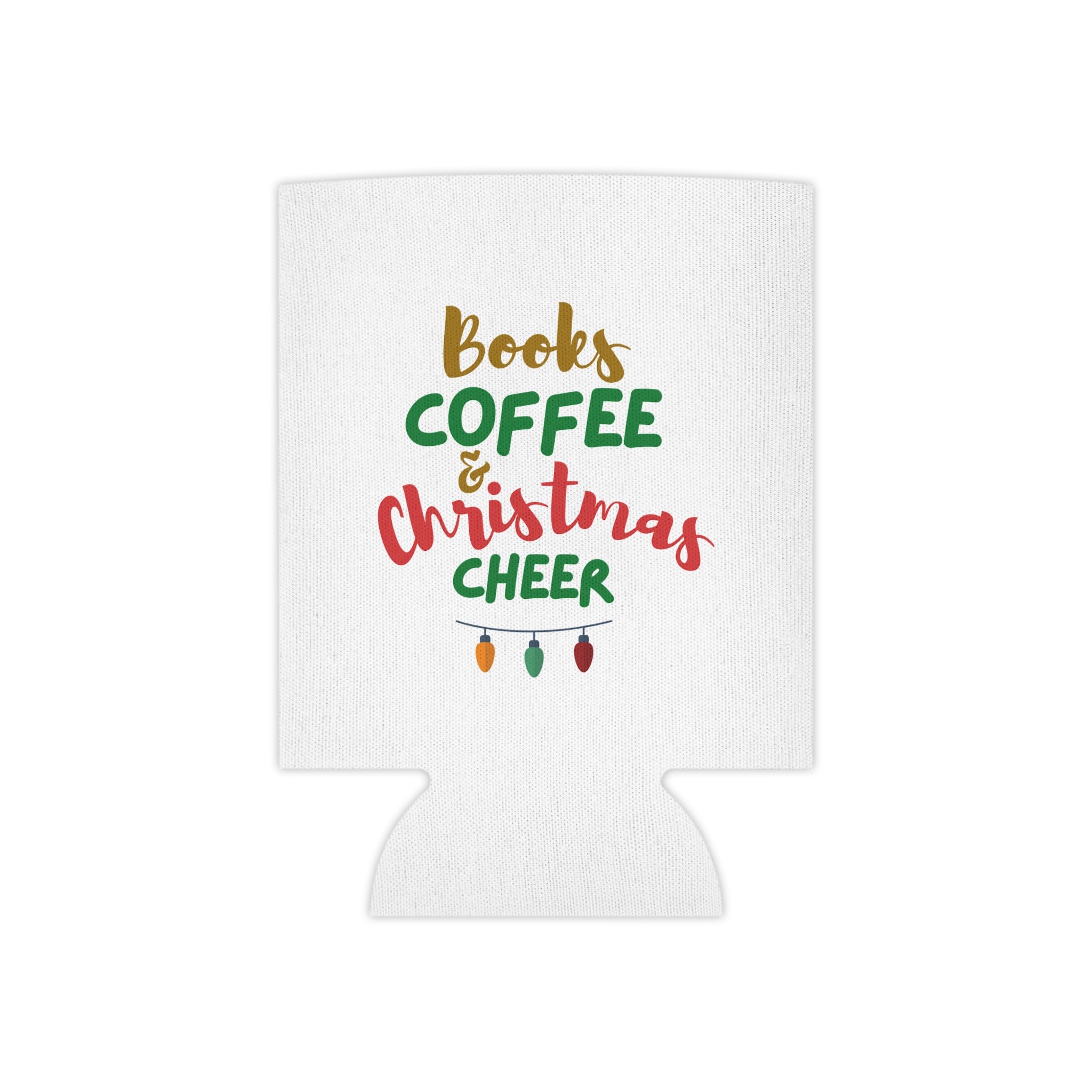 Books Coffee and Christmas Cheer Can Cooler | Insulated Beverage Holder | Festive Design for Regular & Slim Cans