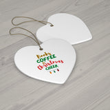 Books Coffee and Christmas Cheer Custom Ceramic Christmas Ornament | Heart, Star, Snowflake & Round Shapes | Glossy Finish