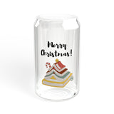 Merry Christmas with Bookish Christmas Tree | 16oz Sipper Glass | Festive Holiday Design | Perfect for Christmas Drinks | BPA-Free Glassware