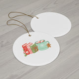 Books and Hot Cocoa Ornament | Ceramic Christmas Decoration for Book Lovers | 4 Shapes Available