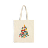 Bookish Christmas Tree Tote Bag | Gingerbread & Star Design | Durable 100% Cotton Canvas | Holiday-Themed Reusable Bag for Book Lovers