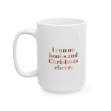 I Run on Books and Christmas Cheer White Ceramic Mug | 11oz and 15oz Sizes | BPA-Free & Microwave Safe