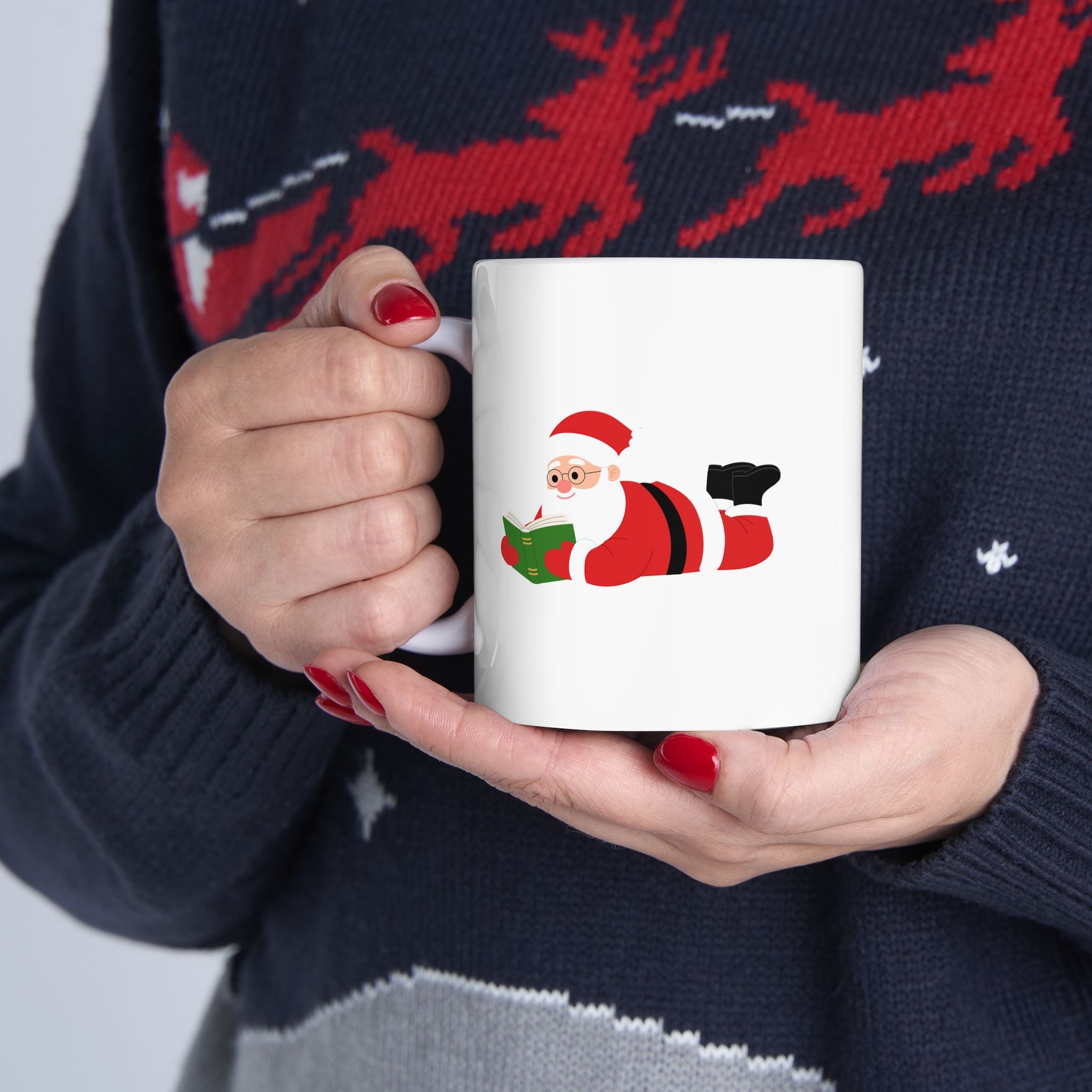 Nerdy Santa Mug | Festive Ceramic Coffee Mug | Holiday Gift for Book Lovers