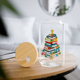 Bookish Christmas Tree | 16oz Sipper Glass | Festive Book Lover's Design | Holiday Cheer | Perfect for Readers and Beverage Lovers