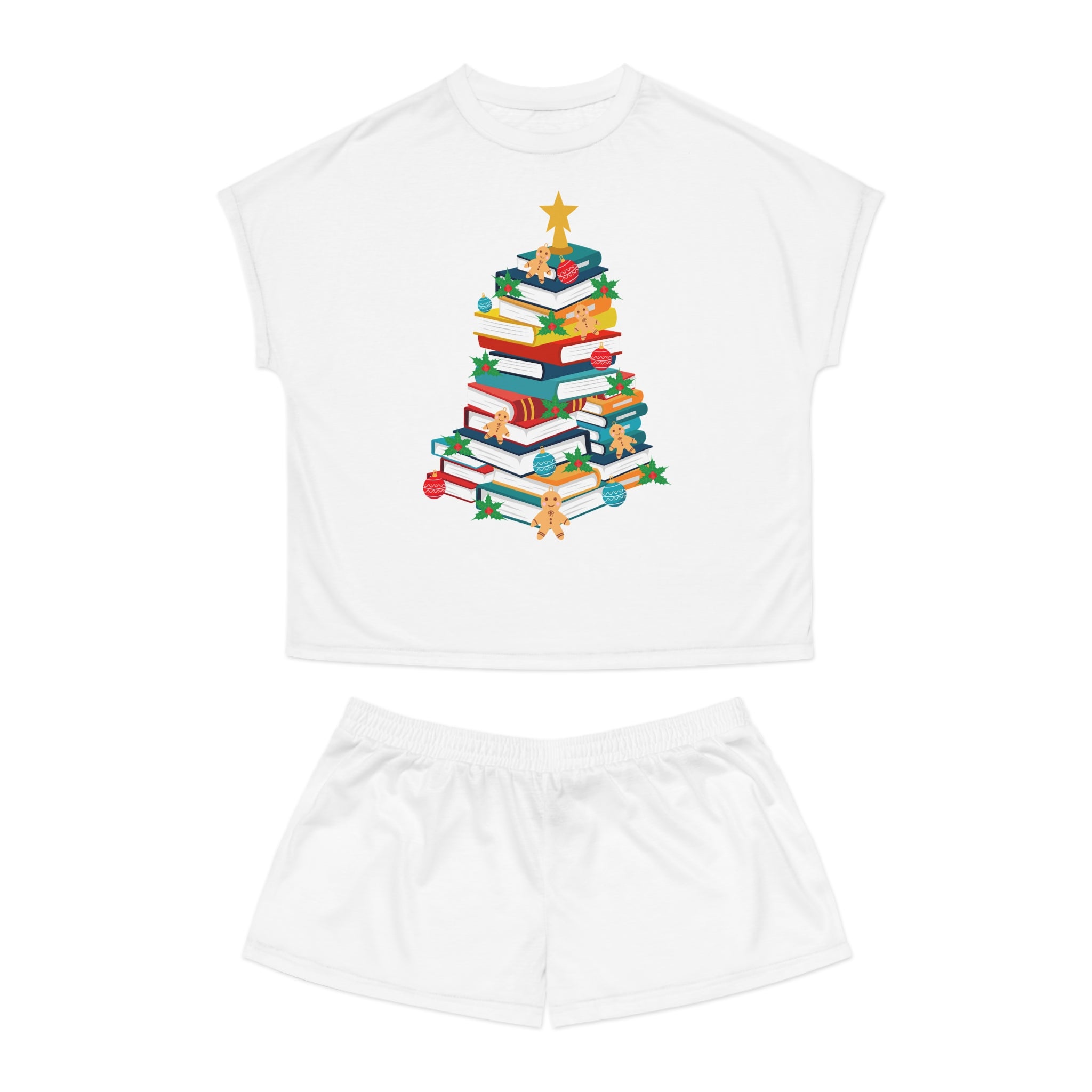 Bookish Christmas Tree | Women's Short Pajama Set | Cozy Comfort Meets Holiday Cheer