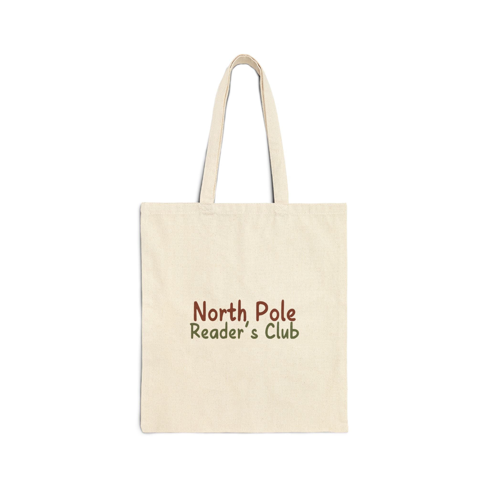 North Pole's Reader's Club Tote Bag | 100% Cotton Canvas | Book Lover Tote for the Holidays | Natural & Black Colors