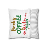 Books Coffee and Christmas Cheer Pillowcase | Double-Sided Polyester Cover | Holiday Decor for Book Lovers