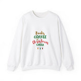 Books Coffee and Christmas Cheer Crewneck | Cozy Unisex Sweatshirt | Perfect for Book Lovers | Holiday Comfort