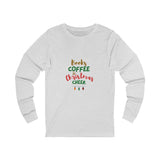 Books Coffee and Christmas Cheer Long Sleeve Shirt | Unisex Lightweight Tee | Cozy Holiday Style for Book Lovers