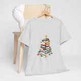 Bookish Christmas Tree Tee | Festive Design for Book Lovers | Unisex Cotton T-Shirt | Holiday Edition