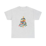 Bookish Christmas Tree Tee | Festive Design for Book Lovers | Unisex Cotton T-Shirt | Holiday Edition