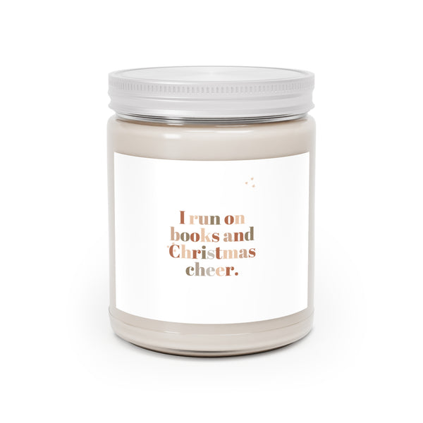 I Run on Books and Christmas Cheer Scented Candle | 9oz Natural Soy Wax Blend | Cotton Wick | Ideal Gift for Book Lovers