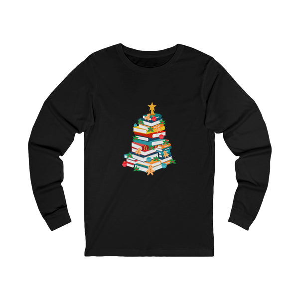 Bookish Christmas Tree Long Sleeve Tee | 100% Cotton | Casual & Elegant | Holiday Season Design | Unisex Fit