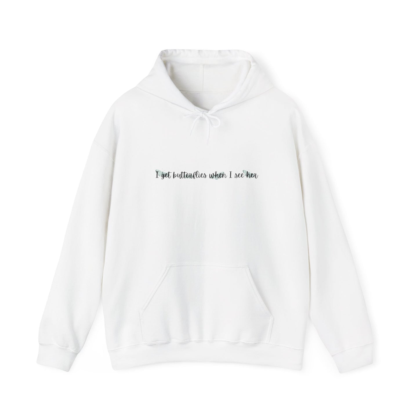 I Get Butterflies When I See Her | Unisex Heavy Blend Hooded Sweatshirt | Cozy and Inspirational | 50% Cotton, 50% Polyester