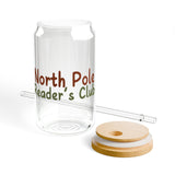 North Pole Reader's Club | 16oz Sipper Glass | Holiday-Inspired Design | Perfect for Seasonal Sipping | BPA-Free Glassware