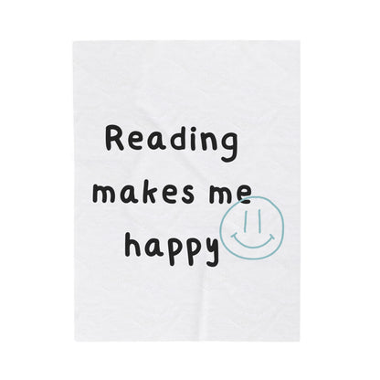 Reading Makes Me Happy Velveteen Plush Blanket | Ultra-Soft Throw | Perfect Gift for Book Lovers | Cozy Reading Companion | Available in Various Sizes