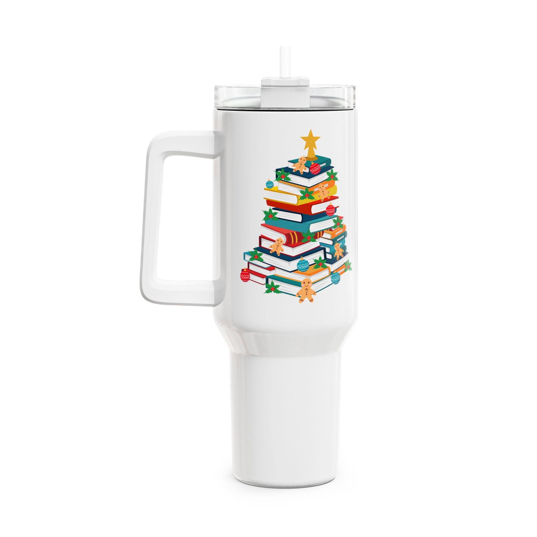 Bookish Christmas Tree Tumbler | 40oz Stainless Steel | Insulated for Hot & Cold Drinks | Perfect for Festive Adventures