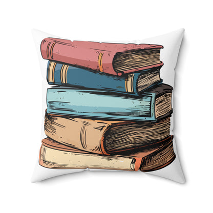 Book Stack Spun Polyester Square Pillow | Literary-Inspired Design | Comfortable Home Decor | Perfect Gift for Book Lovers | 16" x 16" Size