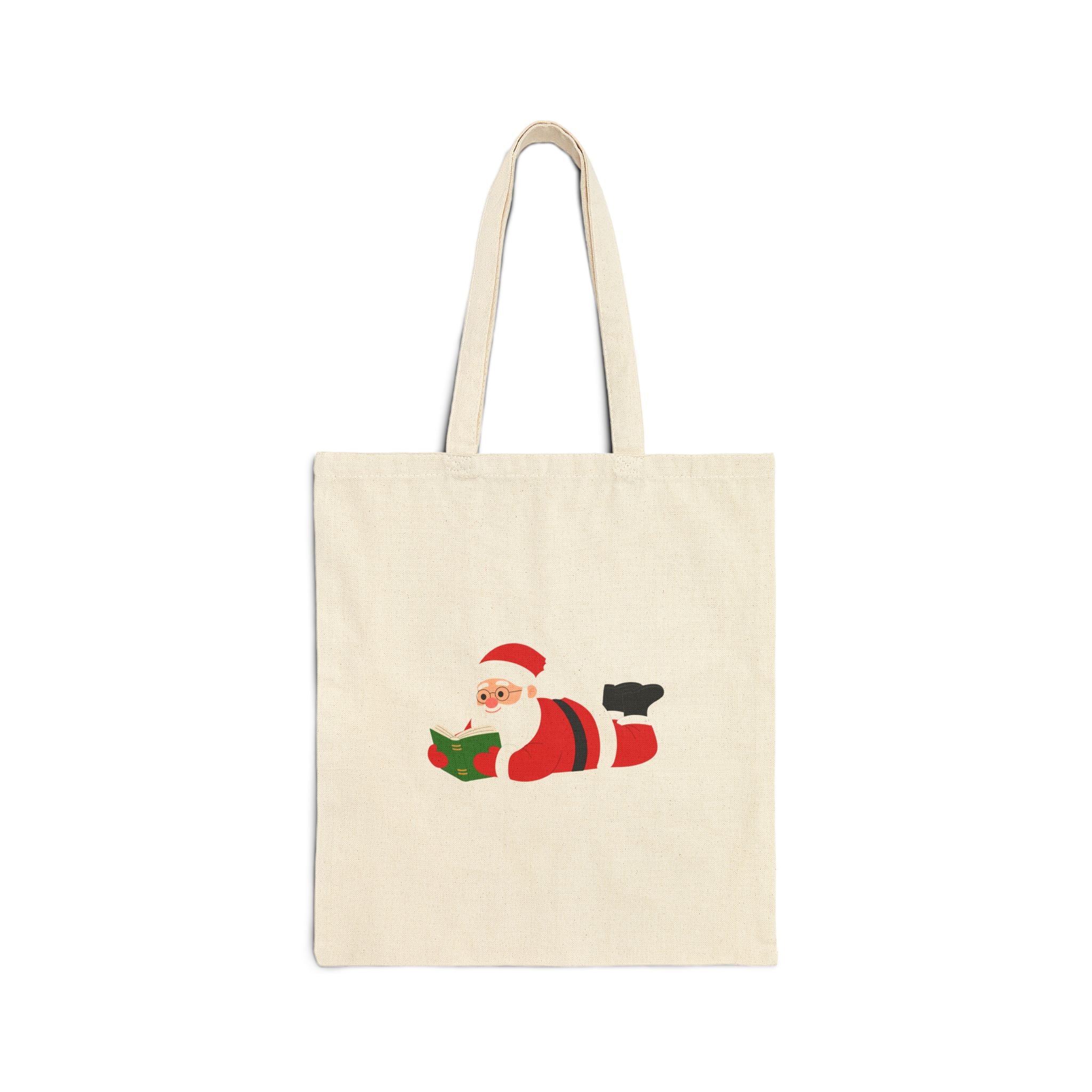 Nerdy Santa Reading Tote Bag | 100% Cotton Canvas | Durable Everyday Tote for Book Lovers | Available in Natural & Black