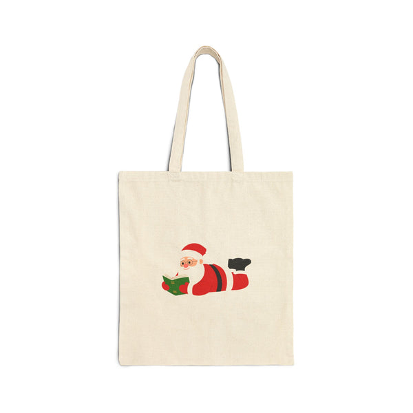 Nerdy Santa Reading Tote Bag | 100% Cotton Canvas | Durable Everyday Tote for Book Lovers | Available in Natural & Black