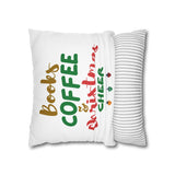 Books Coffee and Christmas Cheer Pillowcase | Double-Sided Polyester Cover | Holiday Decor for Book Lovers