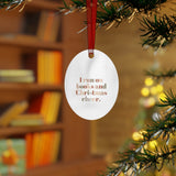 I Run on Books and Christmas Cheer Metal Christmas Ornaments | Durable White Aluminum | 4 Shapes Available