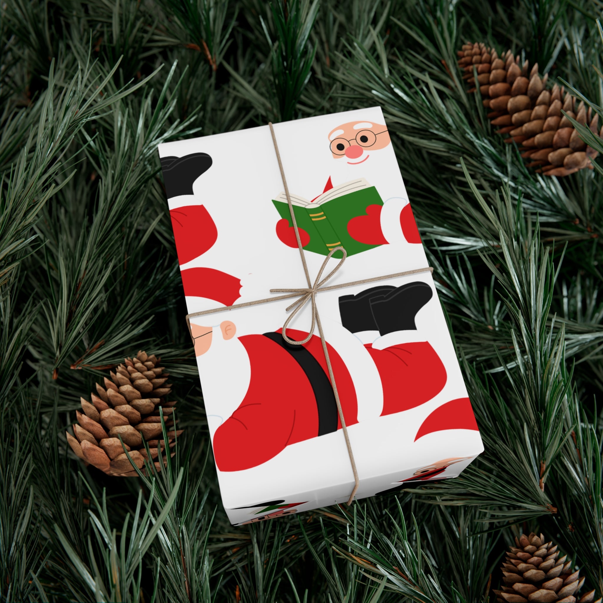 Nerdy Santa Wrapping Paper | Festive Holiday Gift Wrap Design | Available in Matte & Satin Finishes | Eco-Friendly Printed Gift Wrap