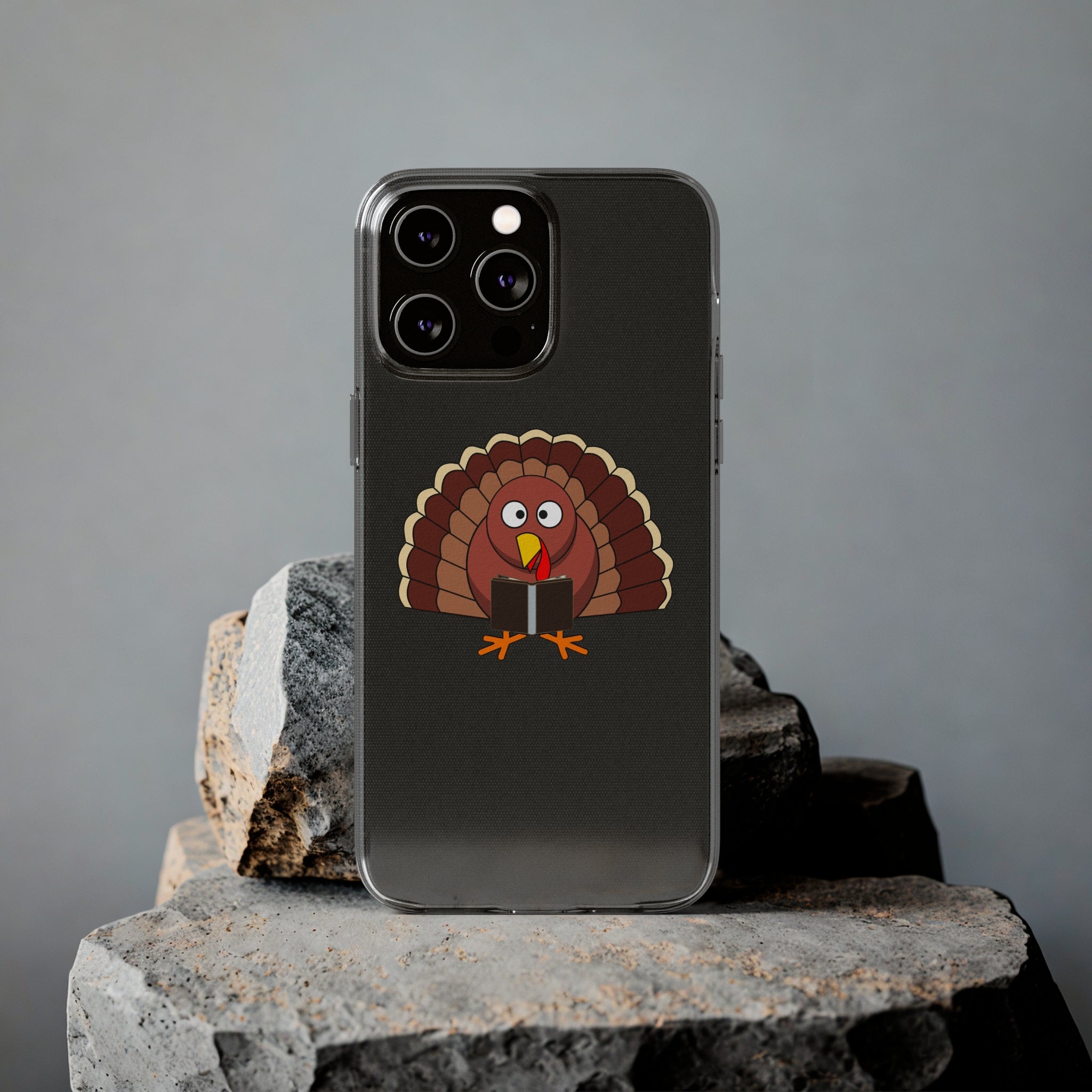 Turkey Reading a Book Clear Silicone Phone Case | Thanksgiving-Themed Design | Durable and Flexible | Perfect for Book Lovers | Compatible with iPhone Models